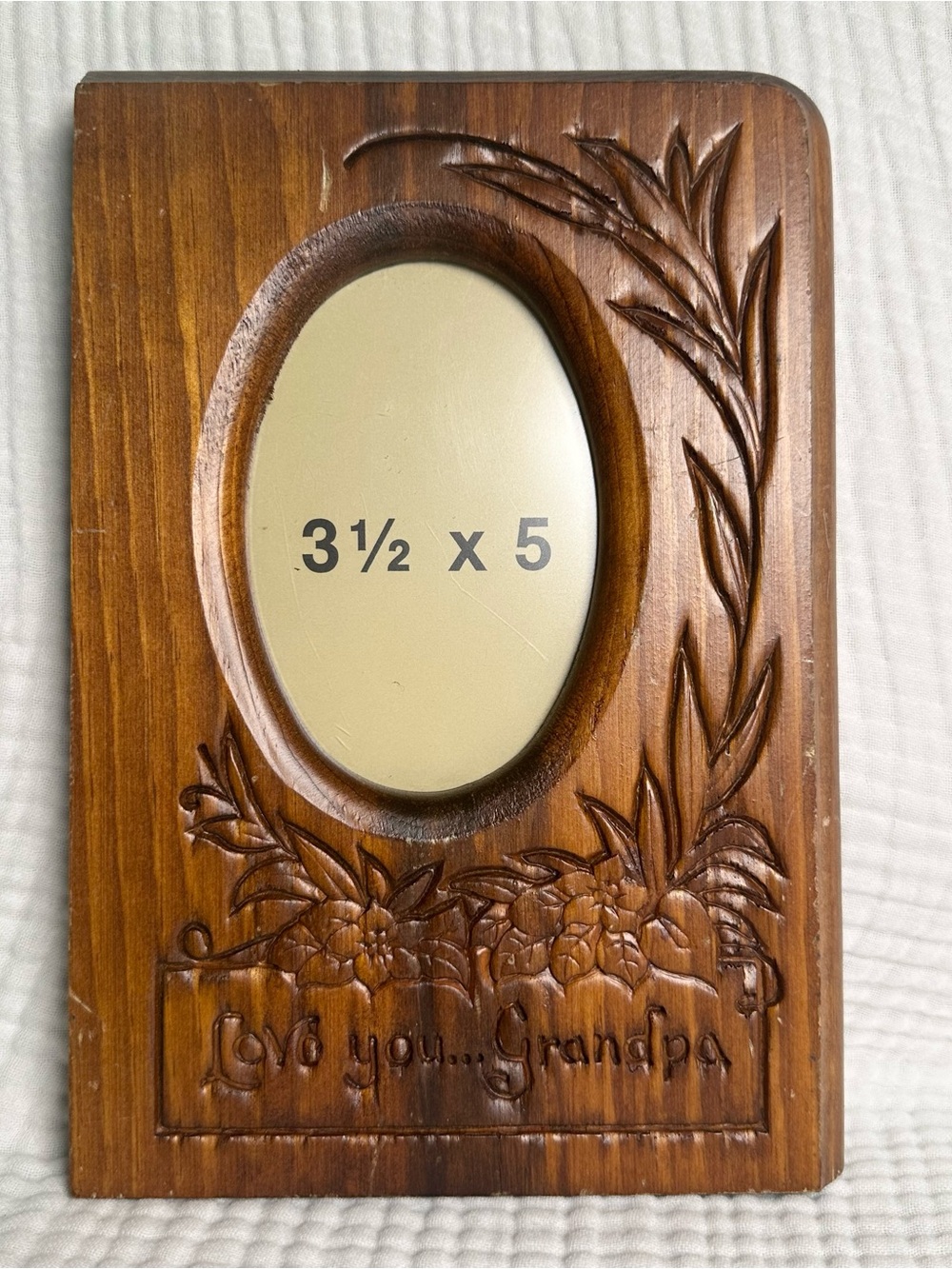 VTG Americana Country Rustic Hand-Carved Wood  Photo Frame Love You Grandpa